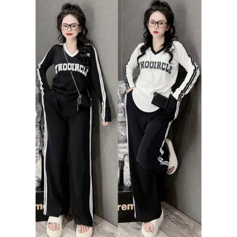 Set bộ mặc nhà nữ tay dài chạy viền phong cách thể thao