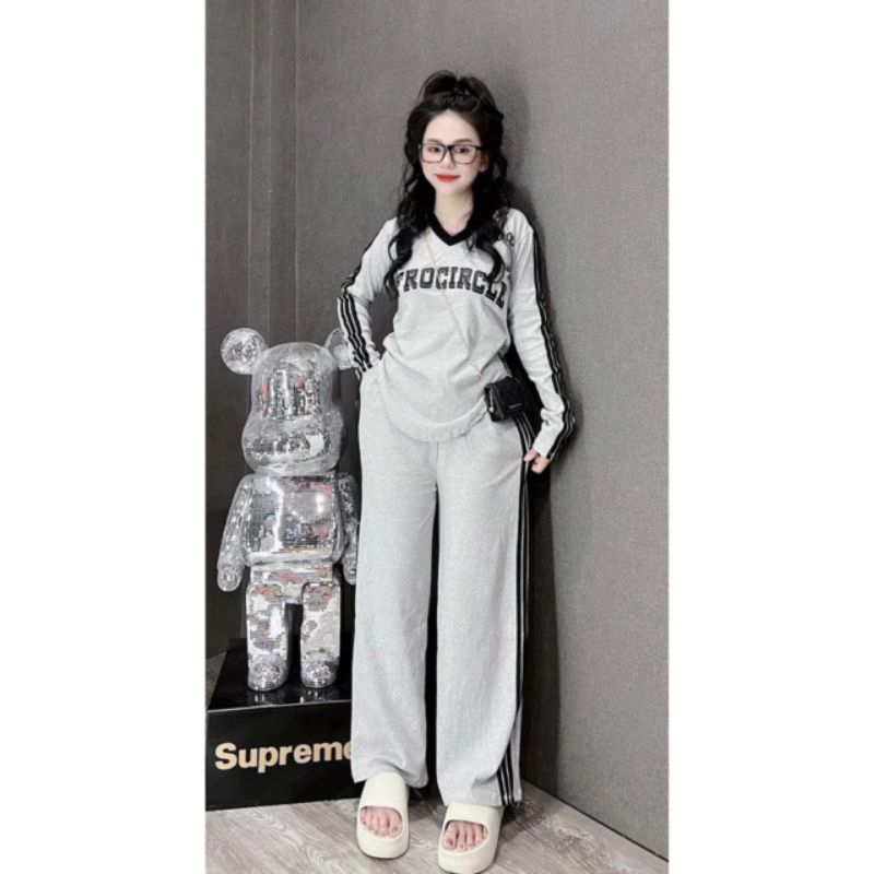 Set bộ mặc nhà nữ tay dài chạy viền phong cách thể thao