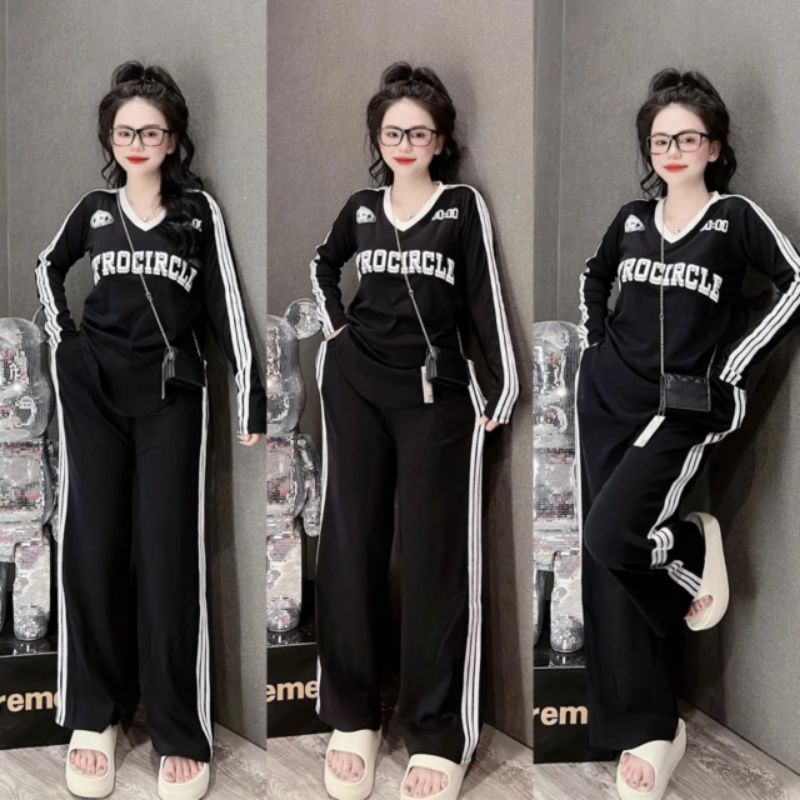 Set bộ mặc nhà nữ tay dài chạy viền phong cách thể thao