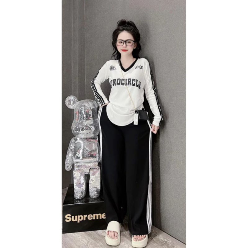 Set bộ mặc nhà nữ tay dài chạy viền phong cách thể thao