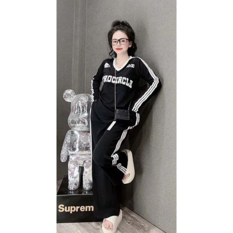 Set bộ mặc nhà nữ tay dài chạy viền phong cách thể thao