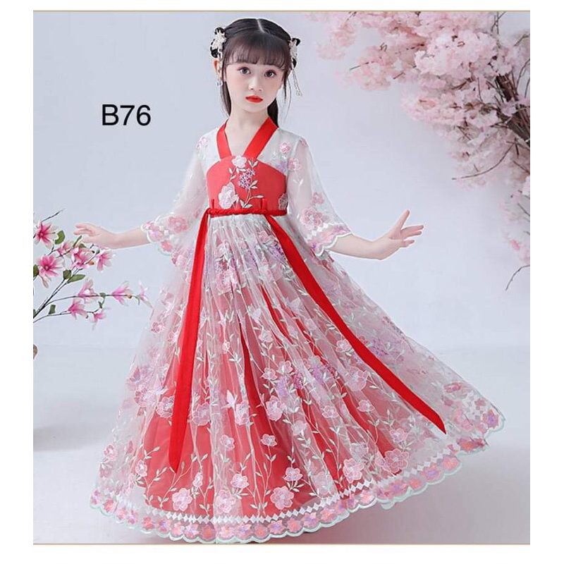 Đầm sườn xám thiết kế kiểu mùa hè cho bé gái 18-45kg