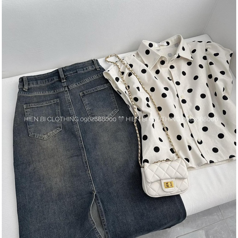 Chân váy jean dáng dài tặng kèm đai