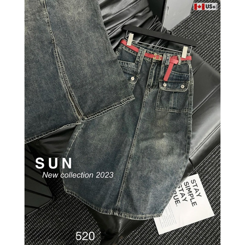 Chân váy jean dáng dài tặng kèm đai