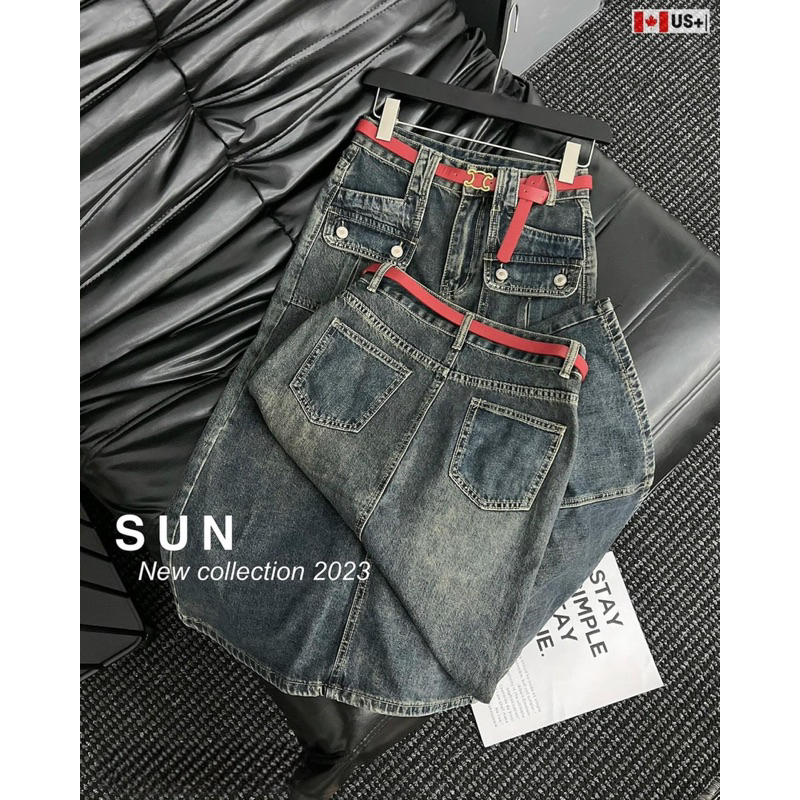 Chân váy jean dáng dài tặng kèm đai