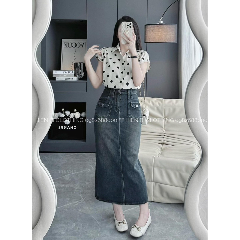 Chân váy jean dáng dài tặng kèm đai