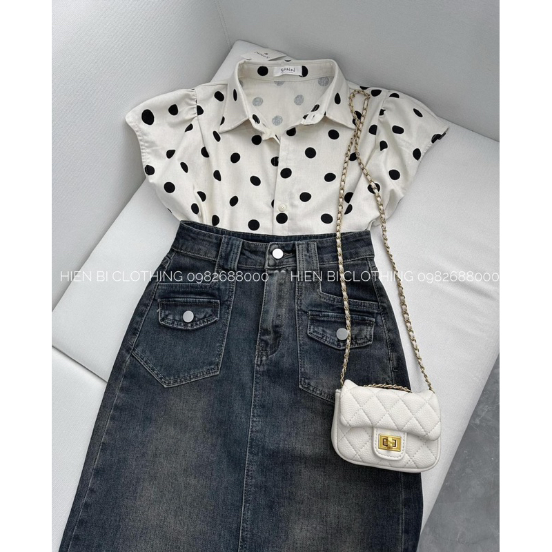 Chân váy jean dáng dài tặng kèm đai