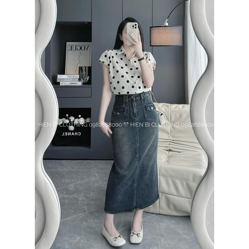 Chân váy jean dáng dài tặng kèm đai