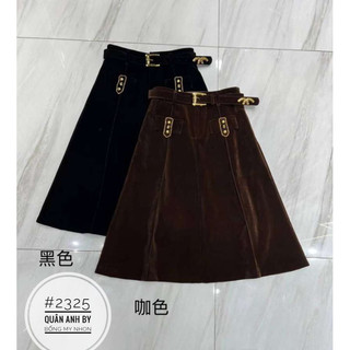 Chân váy nhung dáng A dài kèm đai