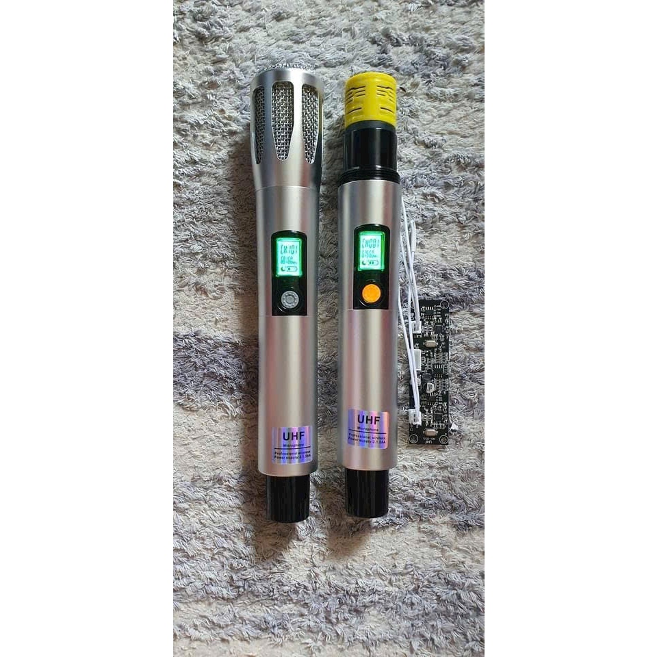 Mic hát karaoke không dây dùng cho loa kéo sóng UHF chống hú thân nhôm