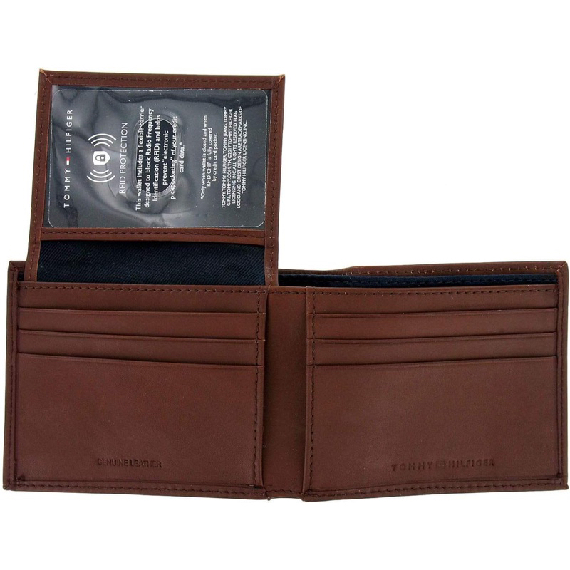 VÍ NAM TOMMY HILFIGER LEATHER BILLFOLD WALLET WITH RFID PROTECTION BROWN
