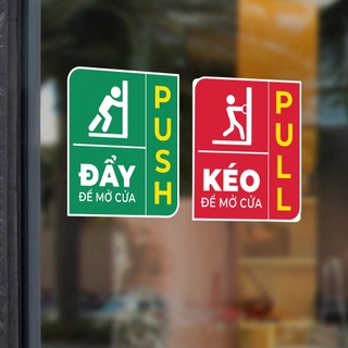 Combo 2 miếng dán decal ĐẨY KÉO pull push dán trên cửa kính [Mã: 19]