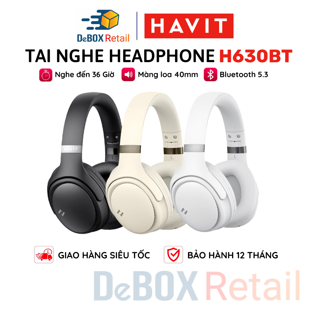 Tai Nghe Bluetooth Headphone HAVIT H630BT, Driver 40mm, BT 5.3, Gập Tiện Lợi, Nghe Đến 36H - Hàng Chính Hãng