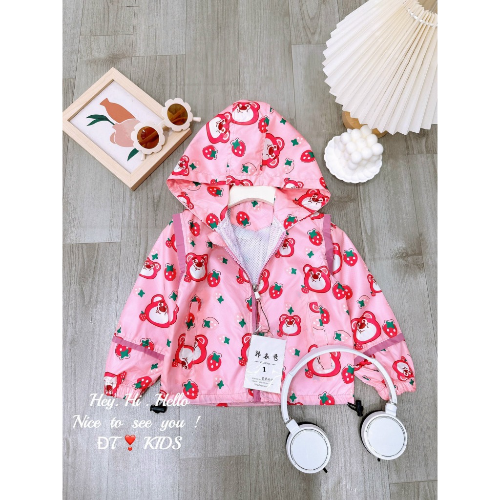 Áo khoác trẻ em - áo gió gấu dâu lotso 2 lớp cho bé gái