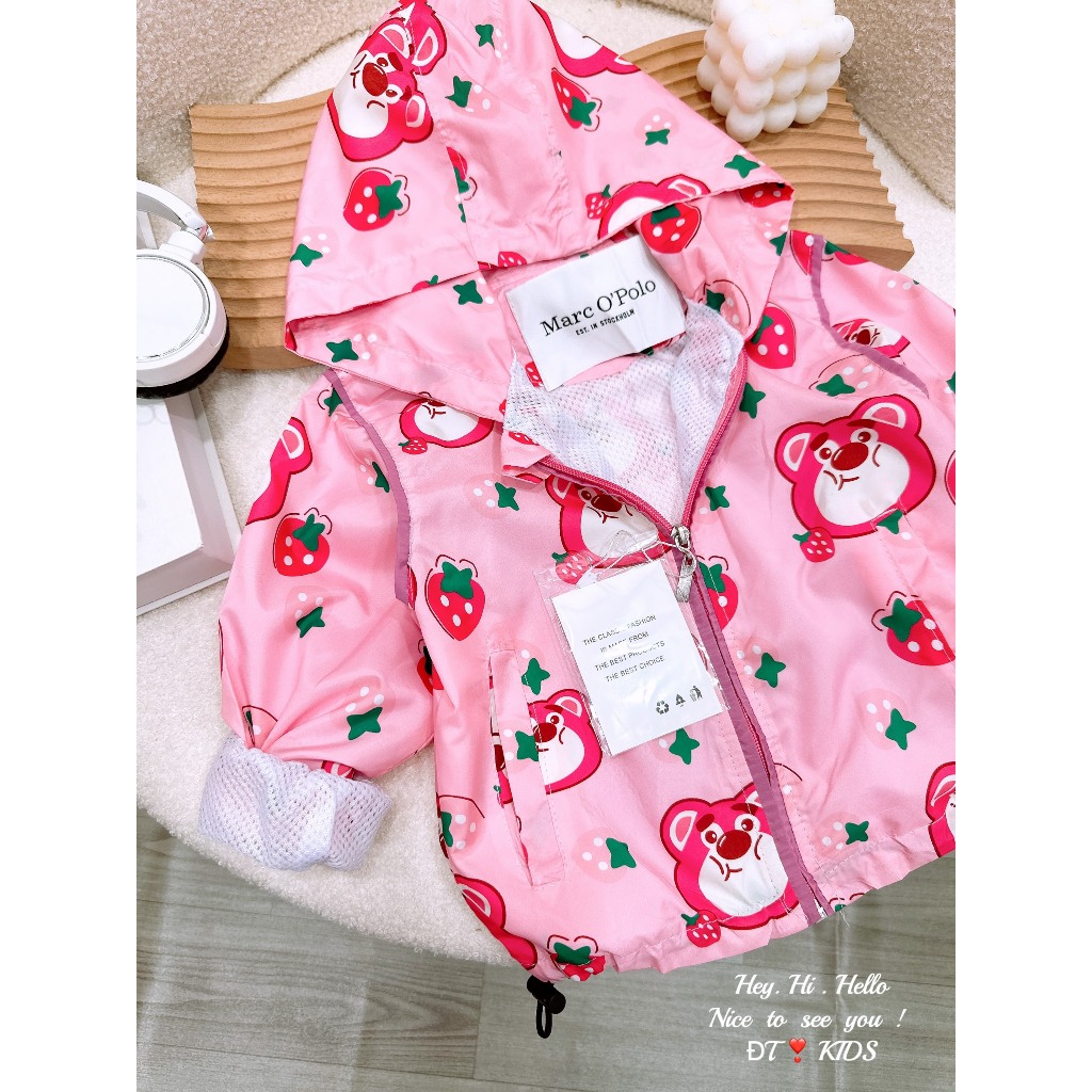 Áo khoác trẻ em - áo gió gấu dâu lotso 2 lớp cho bé gái