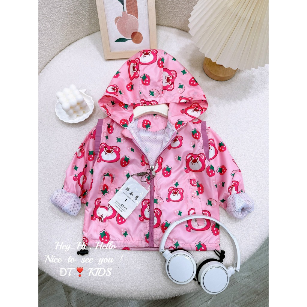 Áo khoác trẻ em - áo gió gấu dâu lotso 2 lớp cho bé gái