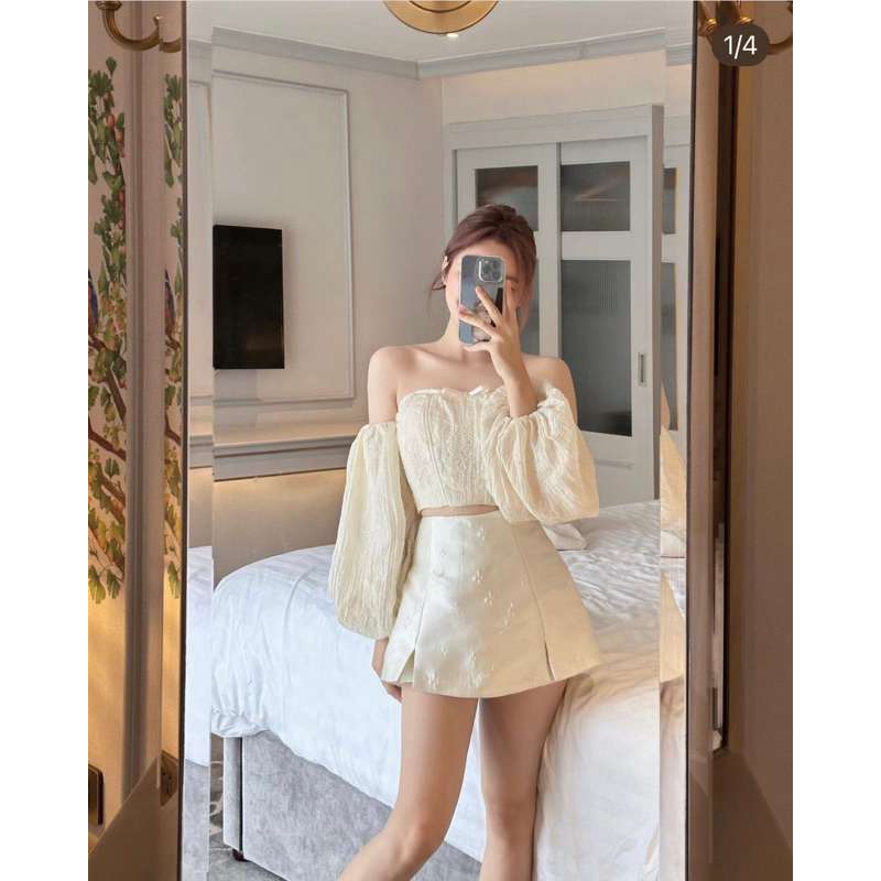 PASS JOIE DES ROSES - Áo trễ vai tơ lụa Farley Top