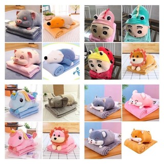 Bộ chăn gối văn phòng đa năng hình thú dễ thương chăn kèm gối gấu bông mền kèm gối