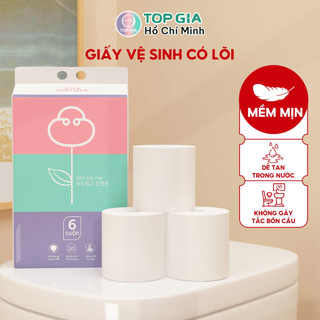 Giấy vệ sinh cuộn có lõi 3 lớp, túi 6 cuộn nhỏ gọn tiện lợi không chất tẩy trắng, siêu dai Top Gia