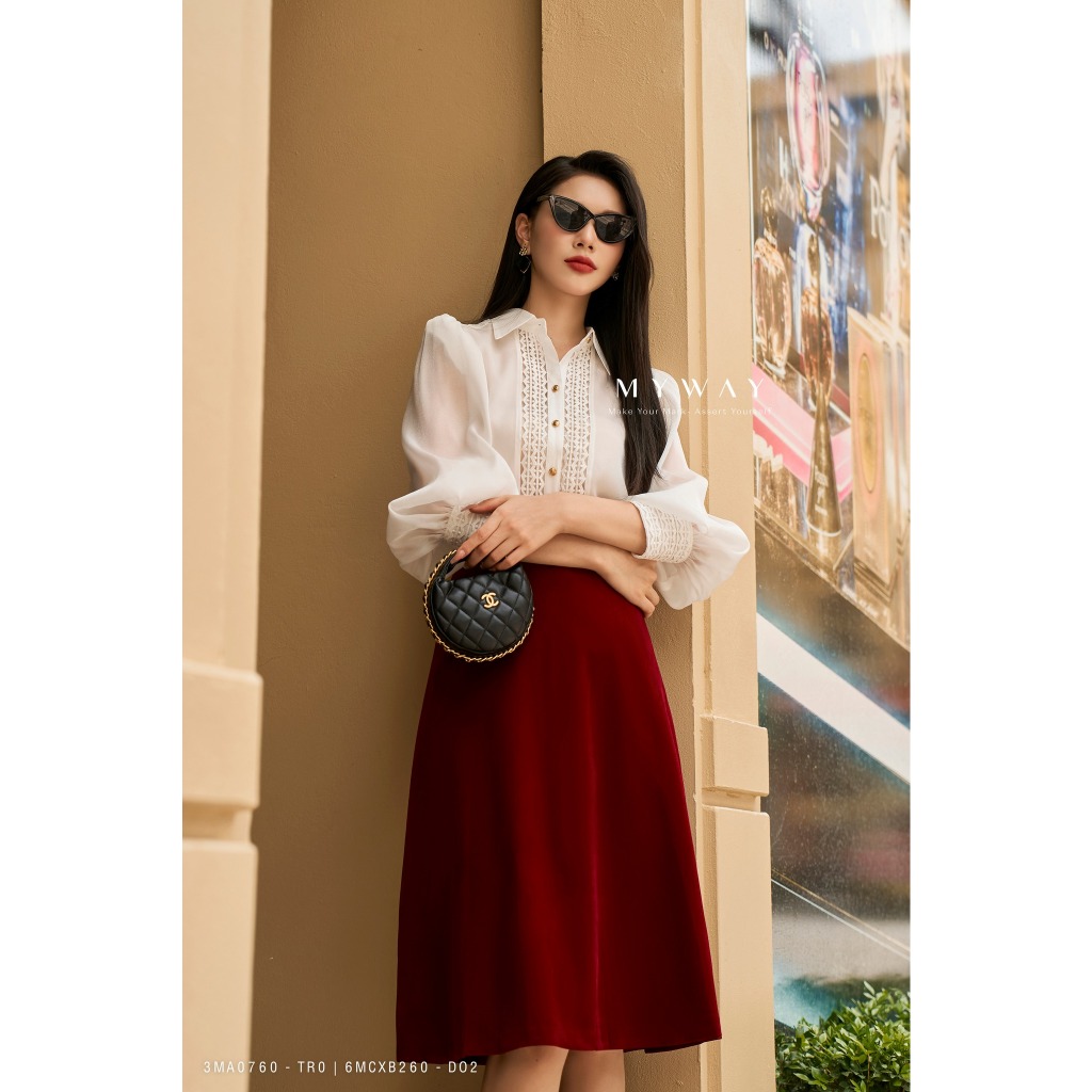 Áo Sơ Mi Nữ Công Sở MY WAY Phối Ren Tay Lỡ Hoa Sang Trọng 3MA0760