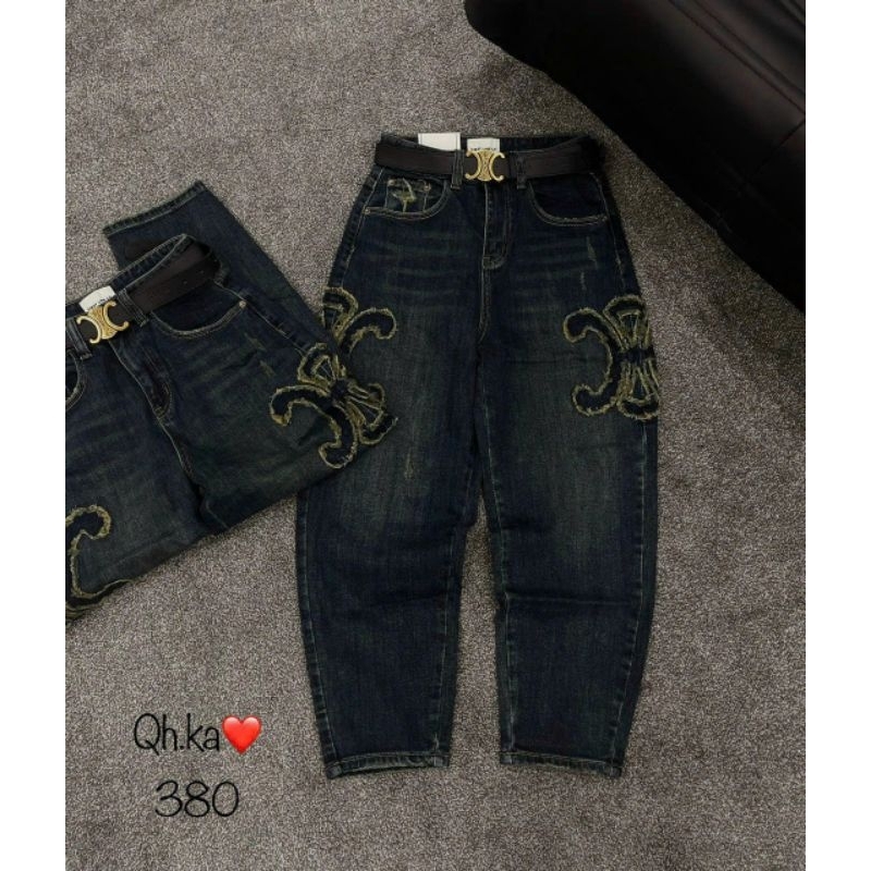 Quần baggy jeans chữ x nổi kèm đai hàng QCL1