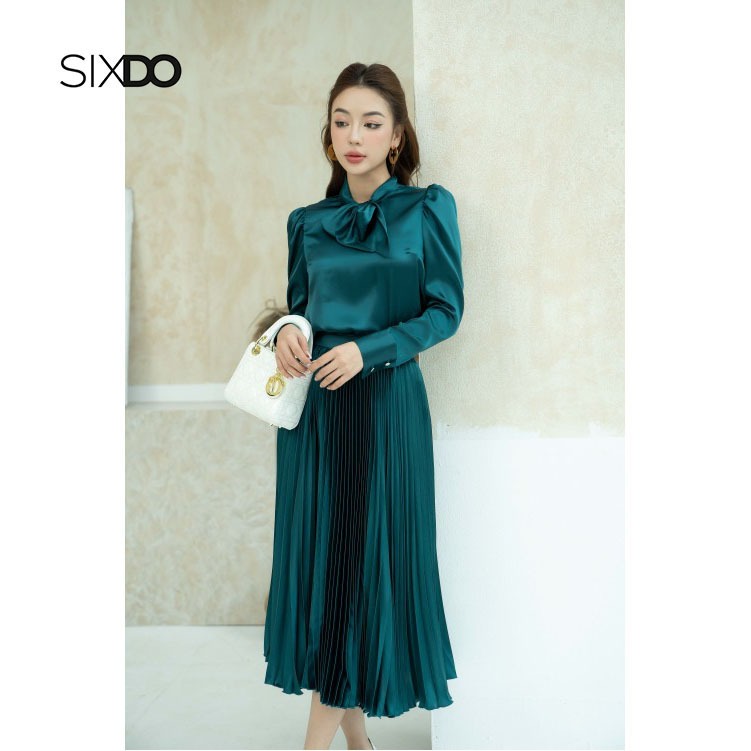 Áo sơ mi lụa dài tay phối nơ cổ SIXDO (Silk Top 7)