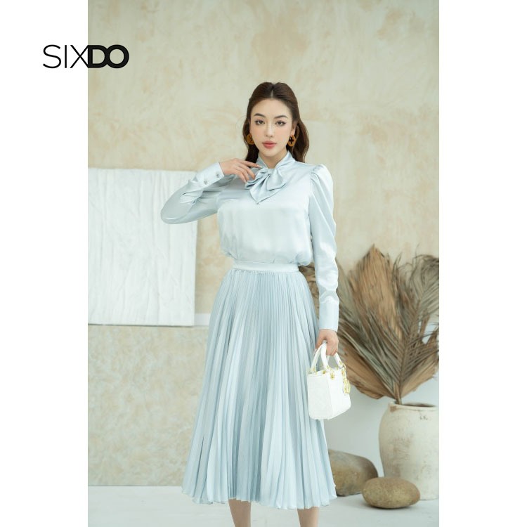 Áo sơ mi lụa dài tay phối nơ cổ SIXDO (Silk Top 7)