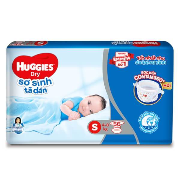 Bỉm tã dán sơ sinh Huggies Dry size S56 miếng (4-8kg)