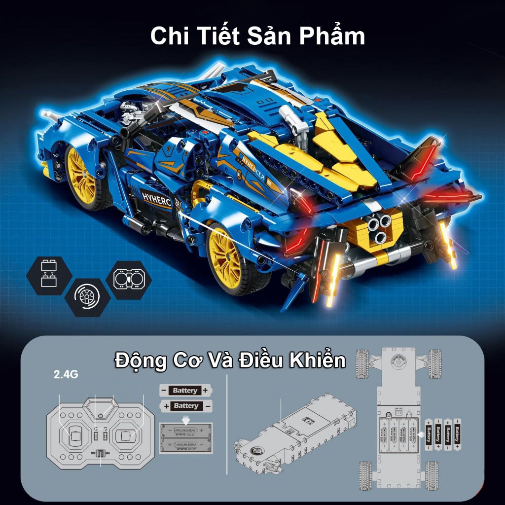 Đồ Chơi Lắp Ráp Xếp Hình Mô Hình Siêu Xe Lamborghini,Ferrari,Bugatti Điều Khiển Từ Xa RC Tỉ Lệ 1:18 No.8320 Với 400+PCS