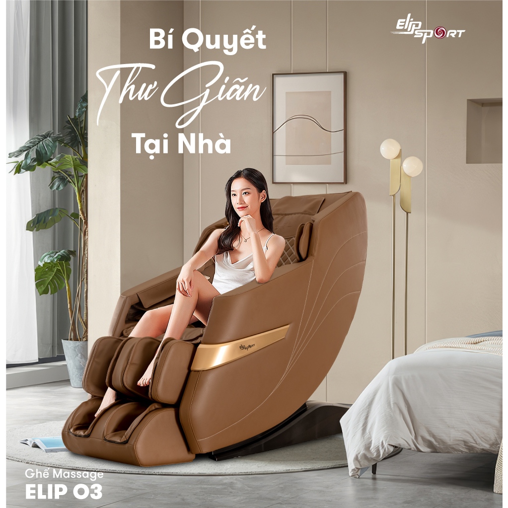 Ghế Massage ELIP O3 - Công nghệ mát xa 5E, Matxa không trọng lực, Con lăn silicon êm ái, Da ghế bền bỉ