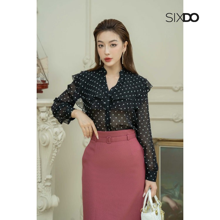 Áo sơ mi voan hoa cổ bèo SIXDO ( Floral Long Sleeves Top)