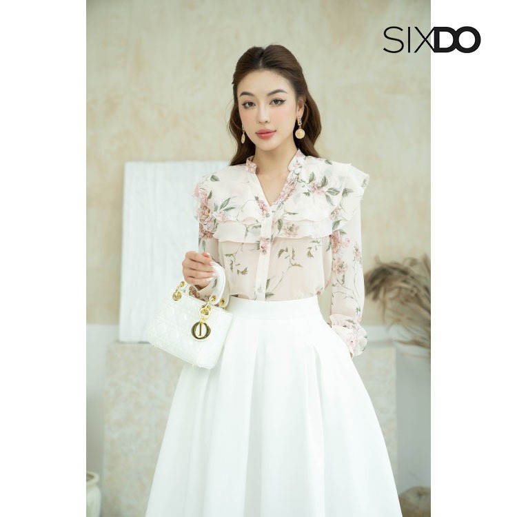 Áo sơ mi voan hoa cổ bèo SIXDO ( Floral Long Sleeves Top)