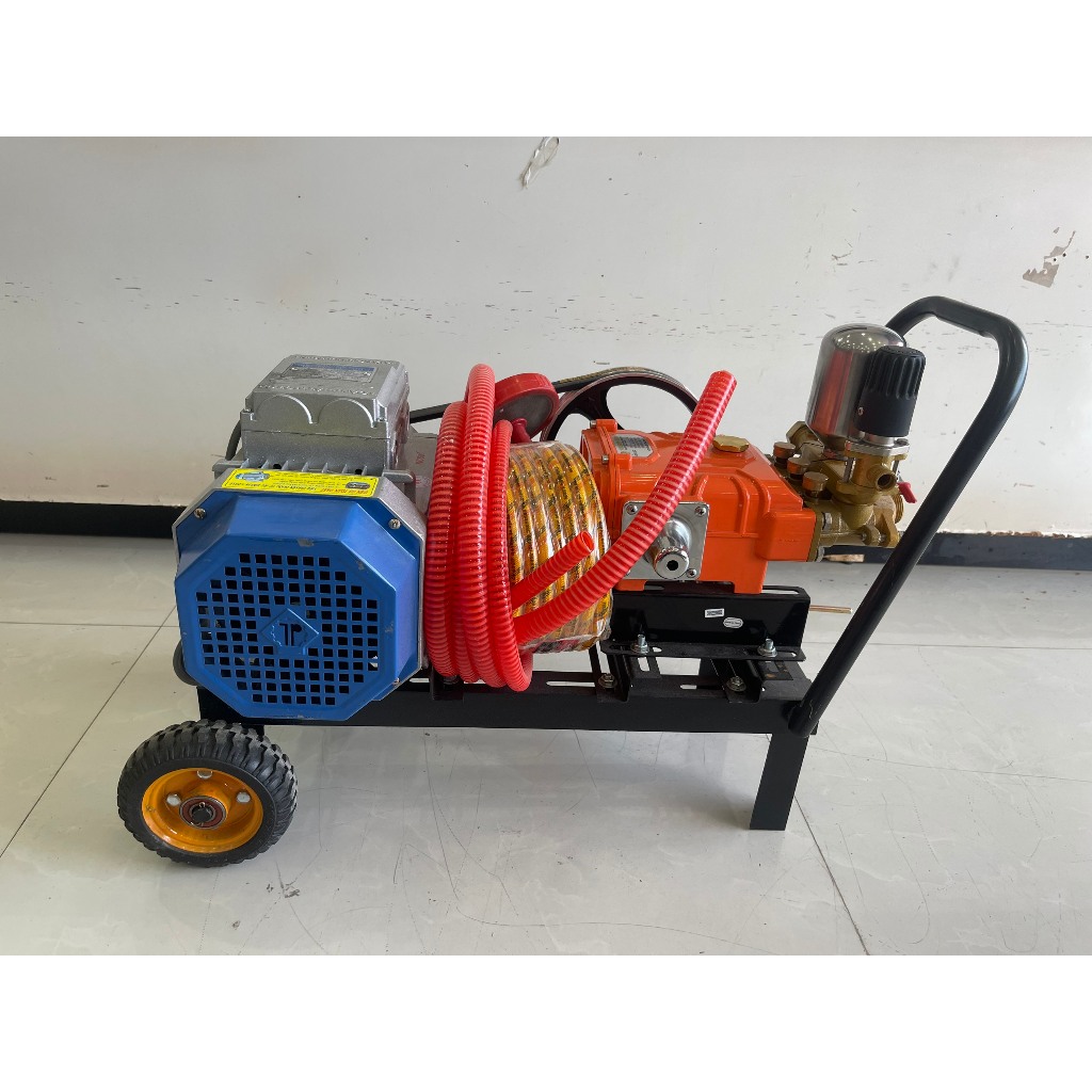 Bộ rửa xe dây đai phun xịt côn trùng công suất 2hp motor 2.2kw chân kê bánh xe tặng kèm 5m dây xịt