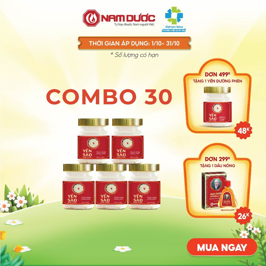 Yến sào Nam Dược Combo 30 lọx 70ml tổ yến chưng đường phèn