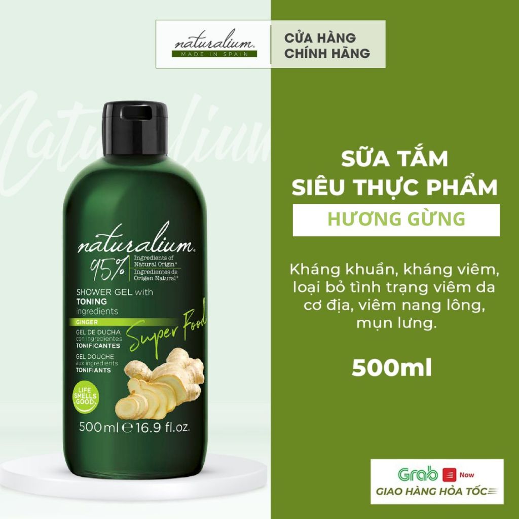 Sữa tắm siêu thực phẩm NATURALIUM Super Food 500ml chiết xuất từ GỪNG làm sạch, xoá bỏ khuyết điểm và săn chắc da