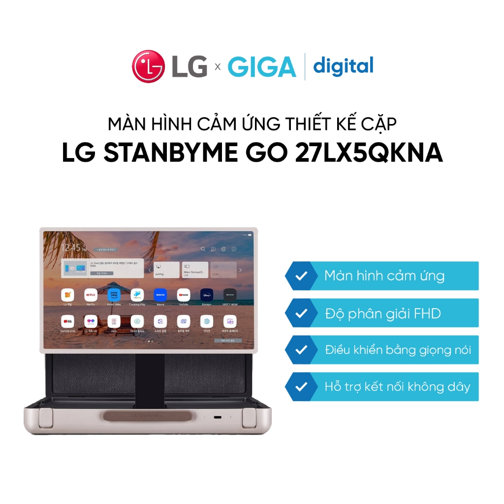 Màn hình cảm ứng thiết kế cặp thông minh LG StanbyME Go 27LX5QKNA - Full HD - Điều khiển giọng nói - BH 12 Tháng
