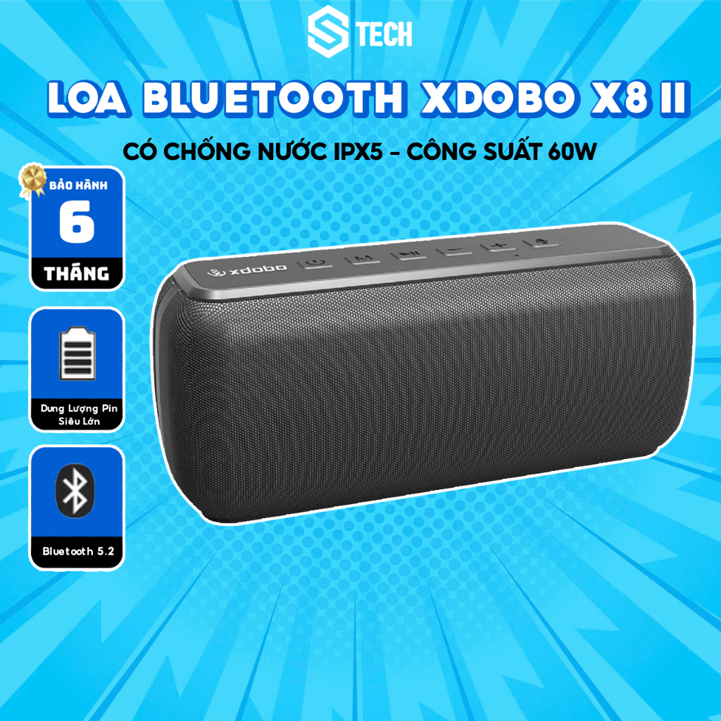 Loa Bluetooth 5.0 Xdobo X8 II Công suất 60W Âm Bass Sâu Chống Nước IPX5 Âm Thanh Vòm 360° Có Giọng Nói Thông Minh SCM