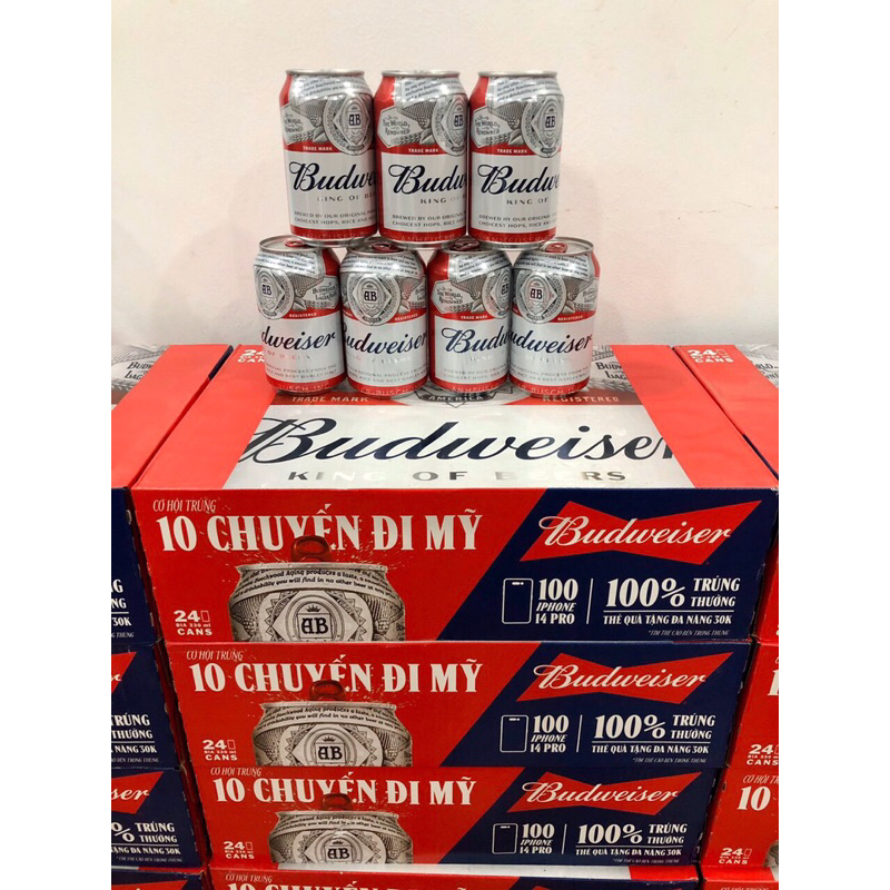 Bia Budweiser Mỹ Thùng 24 lon 330ml Date t4/2024. Bia chính hãng