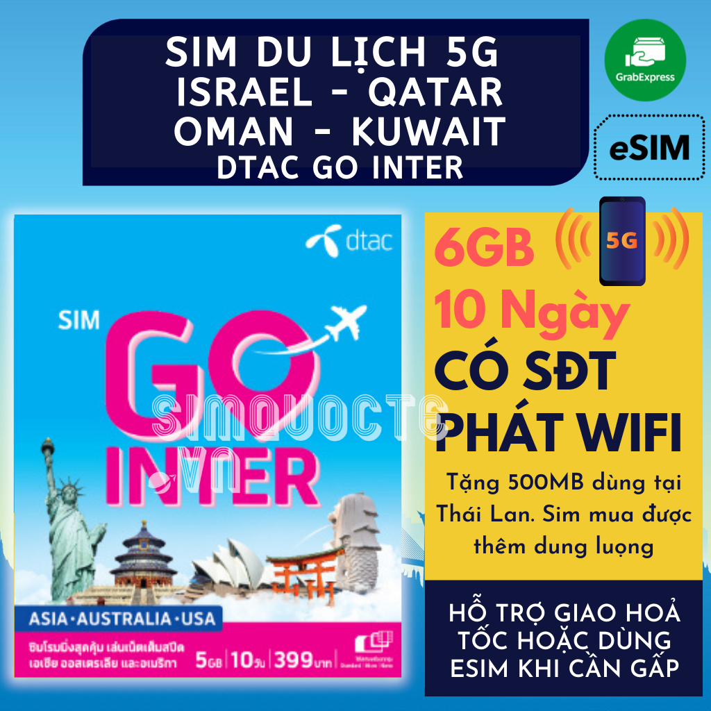 Sim Du Lịch 4G 5G Israel Qatar Oman Kuwait DTAC GO INTER Tốc Độ Cao Hỗ trợ Giao Nhanh và Esim