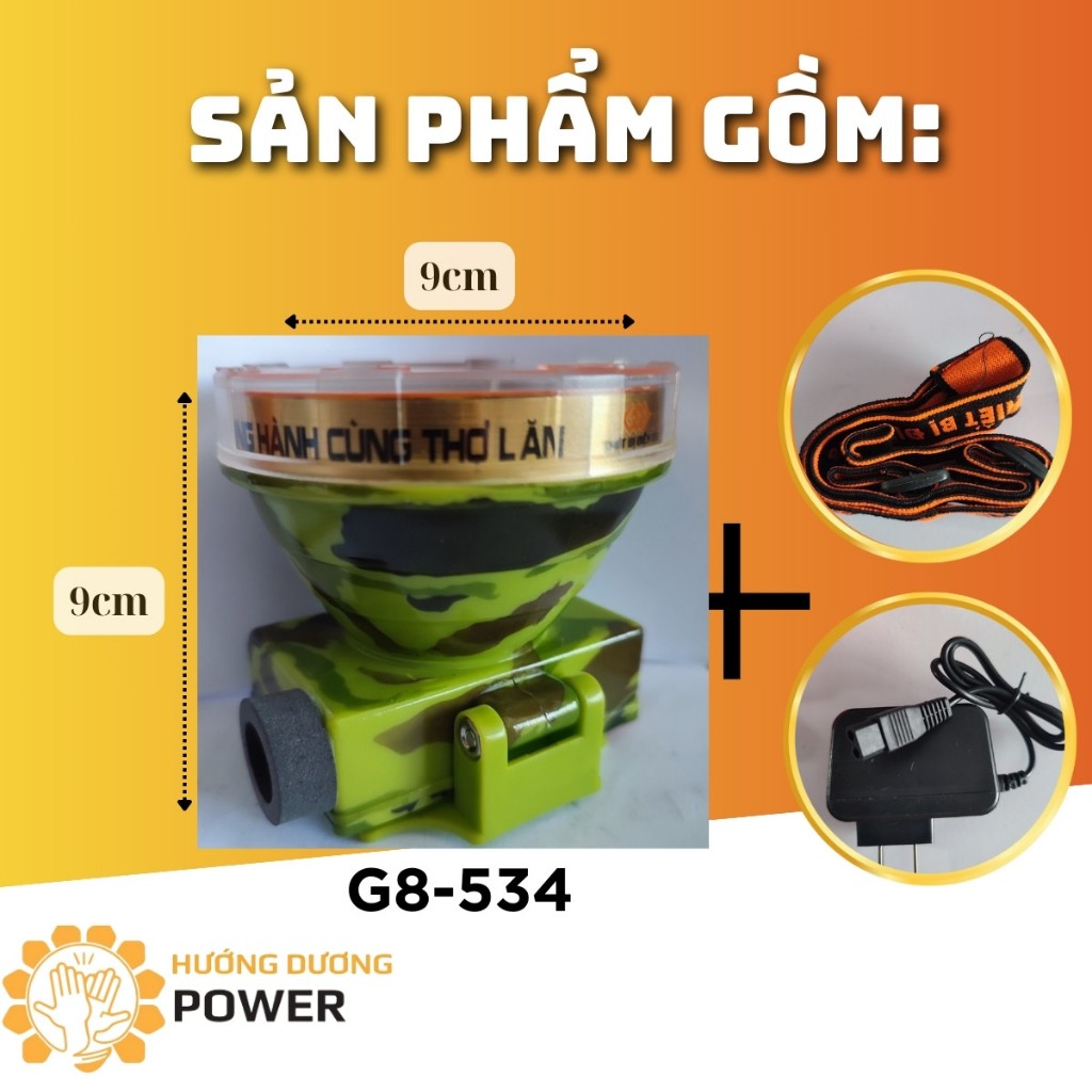 Đèn pin đội đầu chống nước, 10h sáng mạnh G8-534, ánh sáng vàng Nhựa chất lượng cao