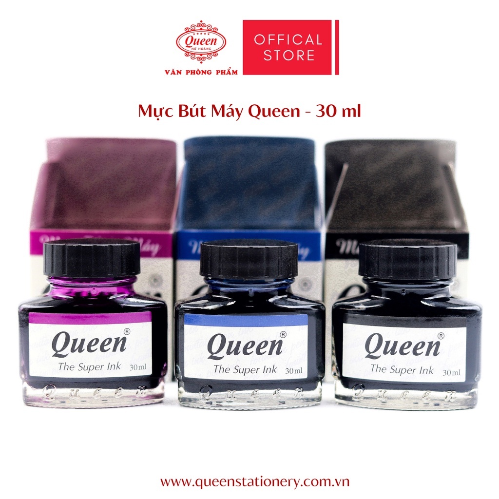 Mực viết máy  Queen 30ml chính hãng. Tím, xanh, đen