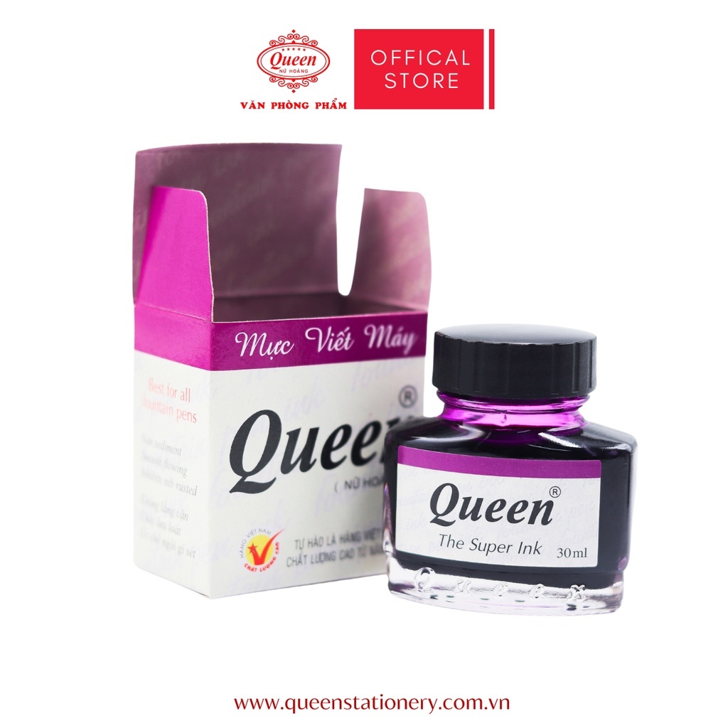 Mực viết máy  Queen 30ml chính hãng. Tím, xanh, đen