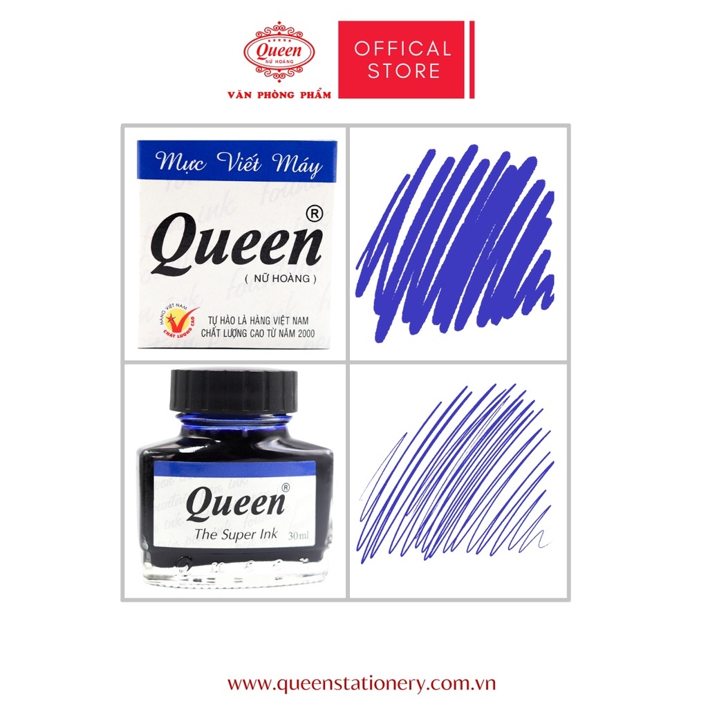 Mực viết máy  Queen 30ml chính hãng. Tím, xanh, đen