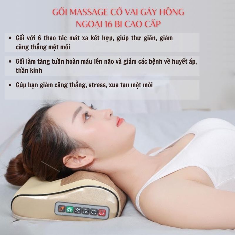 Gối Massage Cổ Vai Gáy Hồng Ngoại - Gối Massage Hồng Ngoại 20 Bi Cao Cấp Thế Hệ Mới