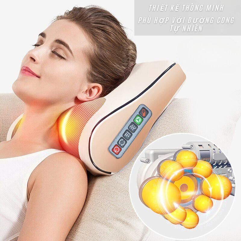 Gối Massage Cổ Vai Gáy Hồng Ngoại - Gối Massage Hồng Ngoại 20 Bi Cao Cấp Thế Hệ Mới