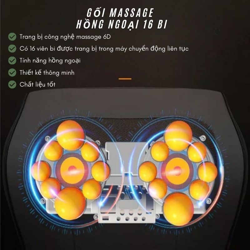 Gối Massage Cổ Vai Gáy Hồng Ngoại - Gối Massage Hồng Ngoại 20 Bi Cao Cấp Thế Hệ Mới