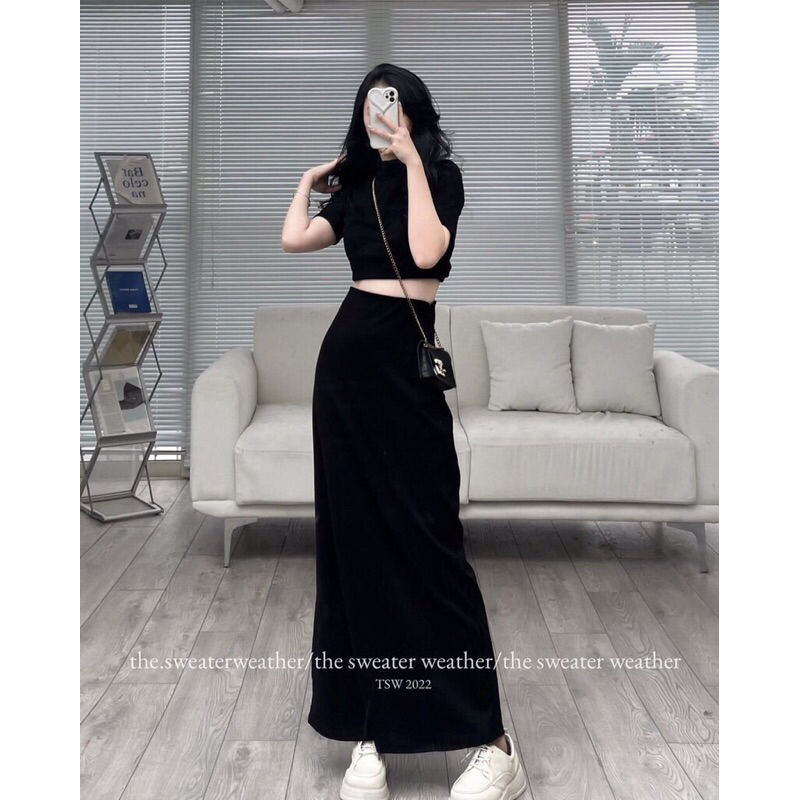 CHÂN VÁY ZIP MIDI DÁNG DÀI