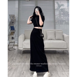 Chân váy zip midi dáng dài