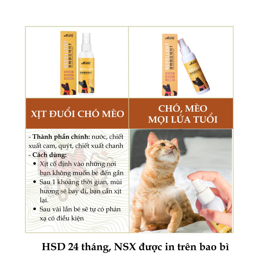 Xịt đuổi chó mèo Borammy, ngăn chó mèo cắn phá, phá phách đồ và vệ sinh bừa bãi  - lutpet