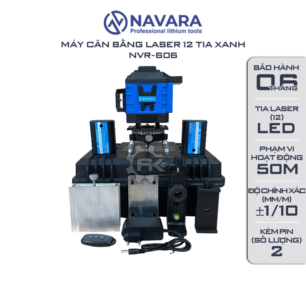 Máy cân mực NAVARA 606 laser 12 tia xanh bóng LED siêu sáng KÈM GIÁ TREO TƯỜNG, máy laze,máy bắn laze, máy bắn laze pin